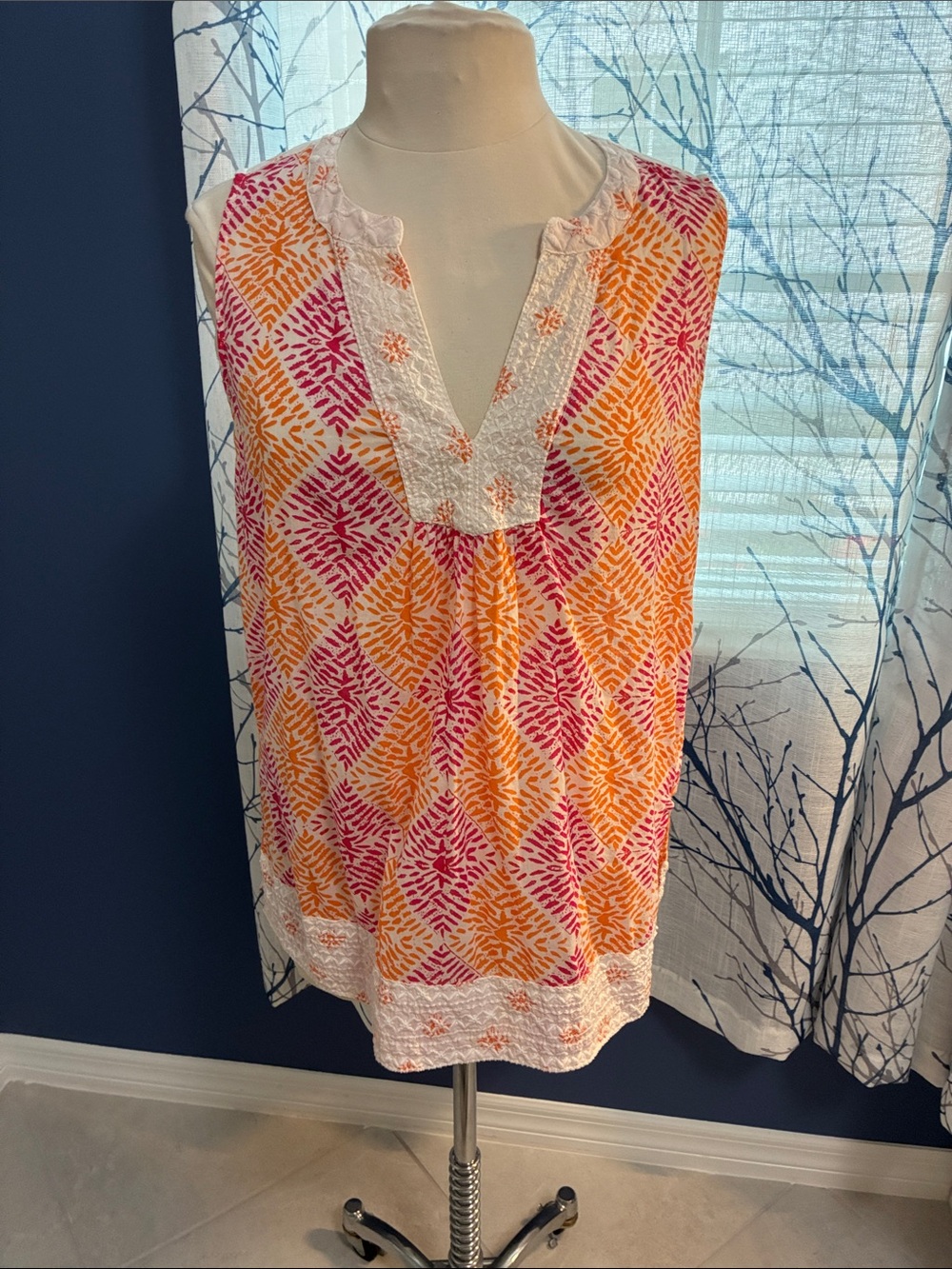 Sigrid Olsen Sleeveless Printed Tunic Top in Pink & Orange - Picture 2 of 6
